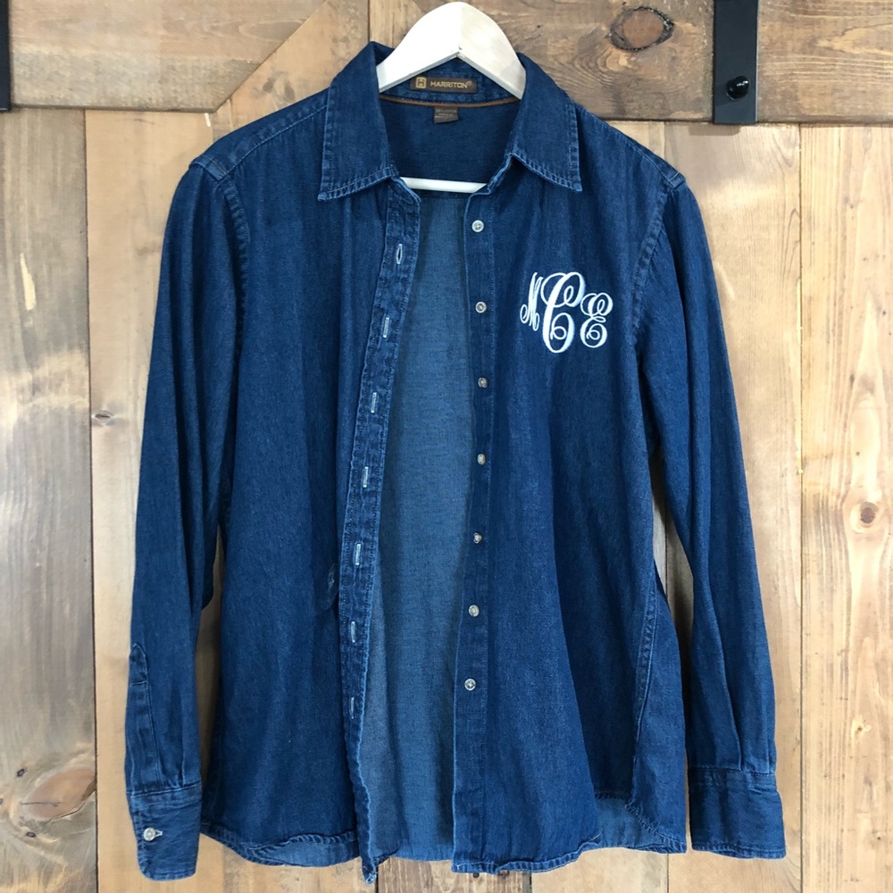 Monogrammed denim flannel